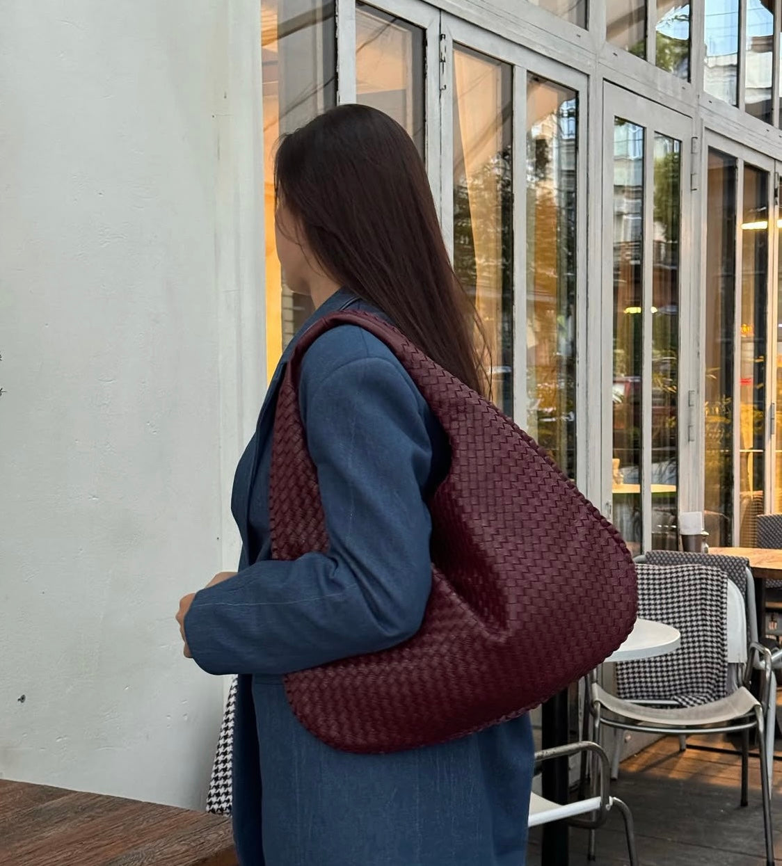 Sac Hobo Tressé – Cuir Bordeaux maison marhurine