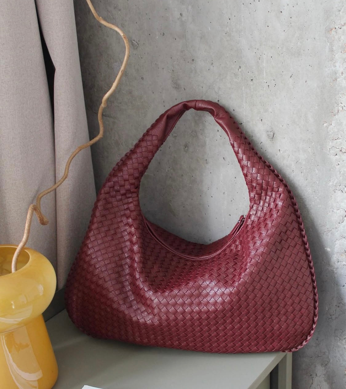 Sac Hobo Tressé – Cuir Bordeaux maison marhurine