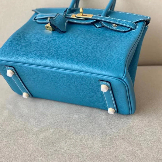 Sac à main en cuir bleu azur – maison mathurine