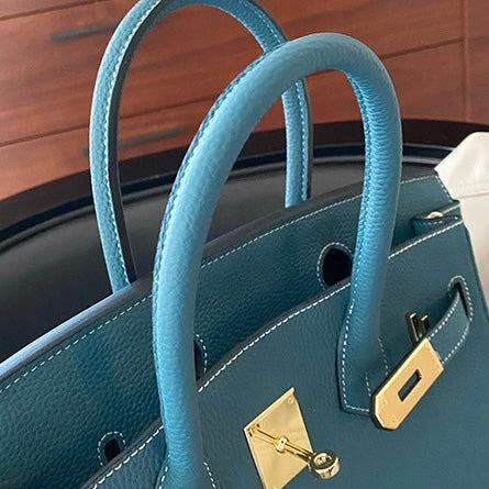 Sac à main en cuir bleu azur – maison mathurine