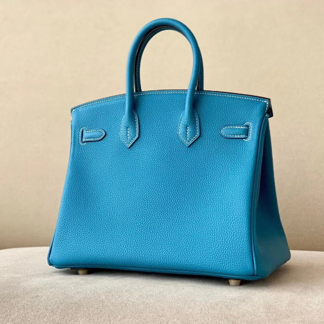 Sac à main en cuir bleu azur – maison mathurine