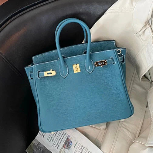 Sac à main en cuir bleu azur – maison mathurine