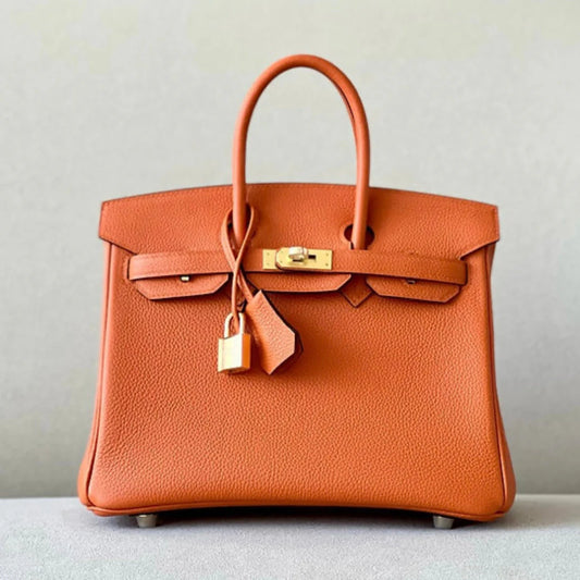 Sac à main en cuir orange brûlé avec cadenas – maison mathurine