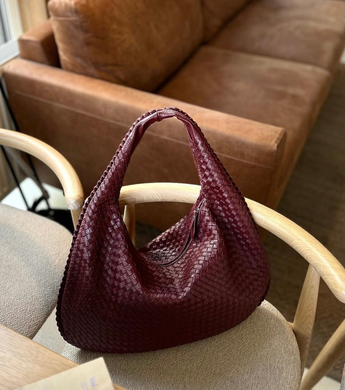 Sac Hobo Tressé – Cuir Bordeaux maison marhurine