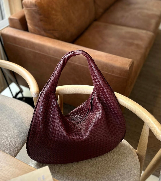 Sac Hobo Tressé – Cuir Bordeaux maison marhurine