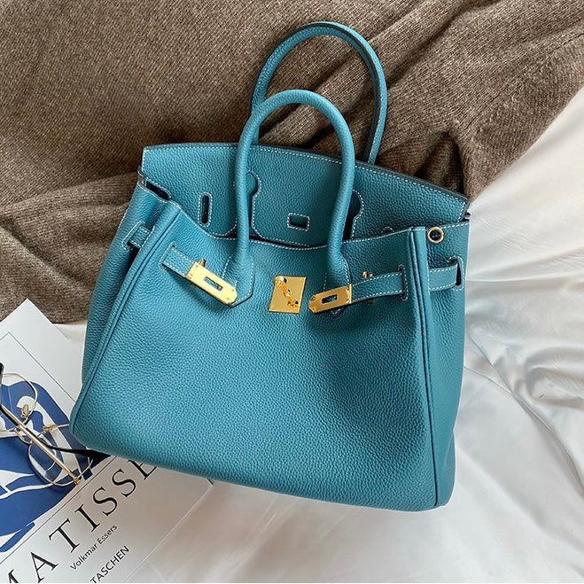 Sac à main en cuir bleu azur – maison mathurine